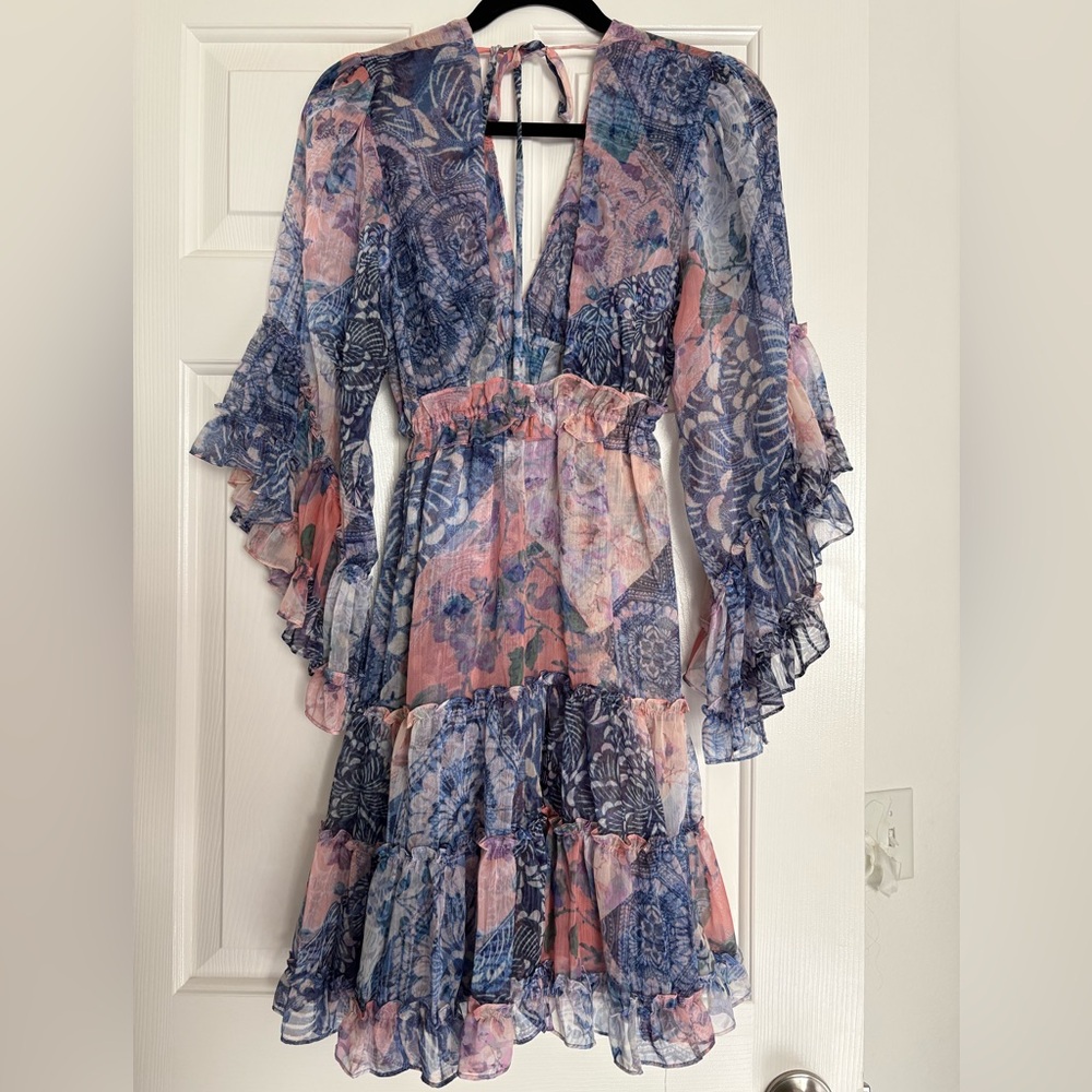 Misa Los Angeles Women's Yasemin Dress Butterfly Sleeve Florall Chiffon NWT S